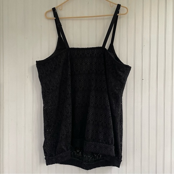 Cacique No-Wire Blouson Crochet Swim Tankini Top & Swim Skirt BLACK Size 22/24 - Picture 4 of 16